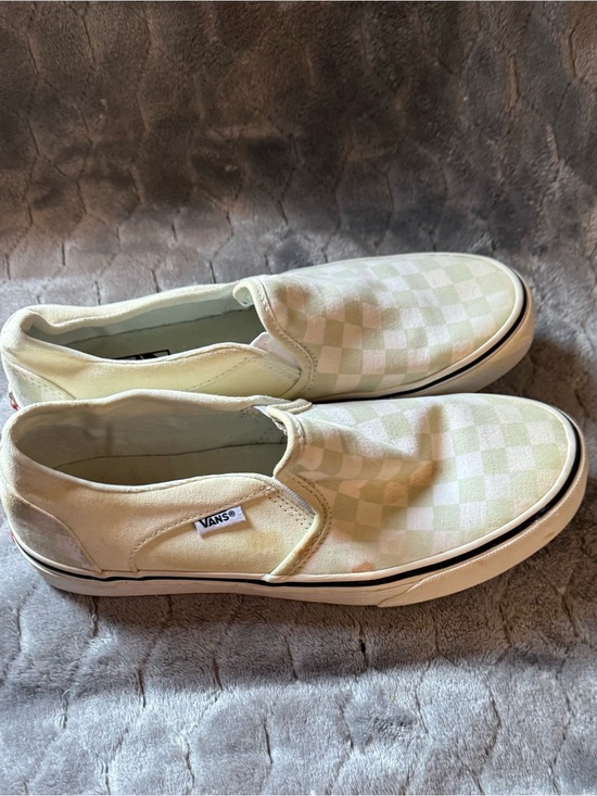 Vans Shoes - Vans Classic Slip-On Checkerboard Pastel Green Canvas Sneakers Women’s Size 8.5